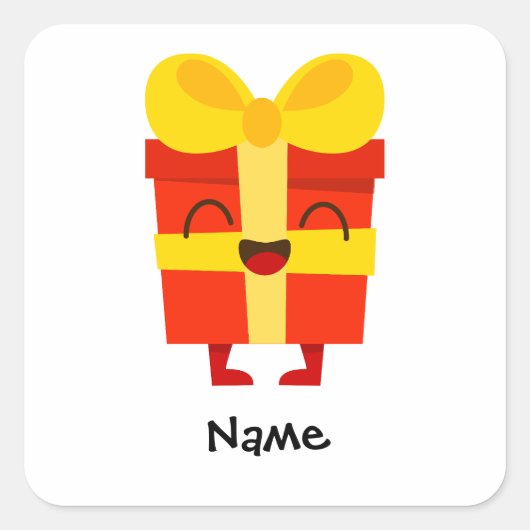 Custom Name Christmas Present Sticker – Kids Label スクエアシール (正面)