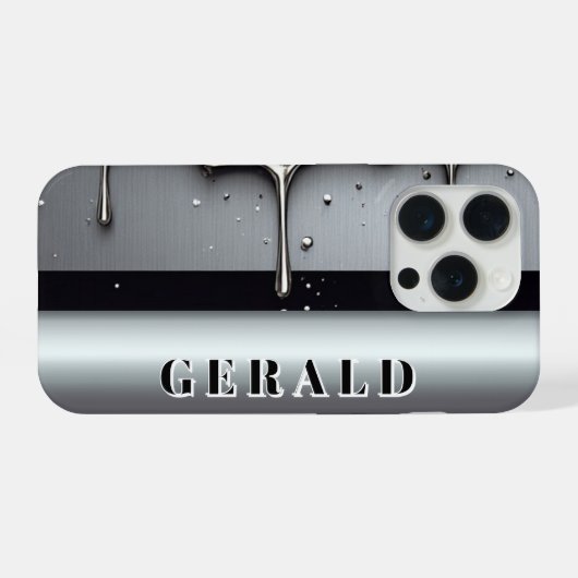 ✨ Custom Name Chrome Flow Liquid Silver Metal Drip iPhoneケース (裏面横)