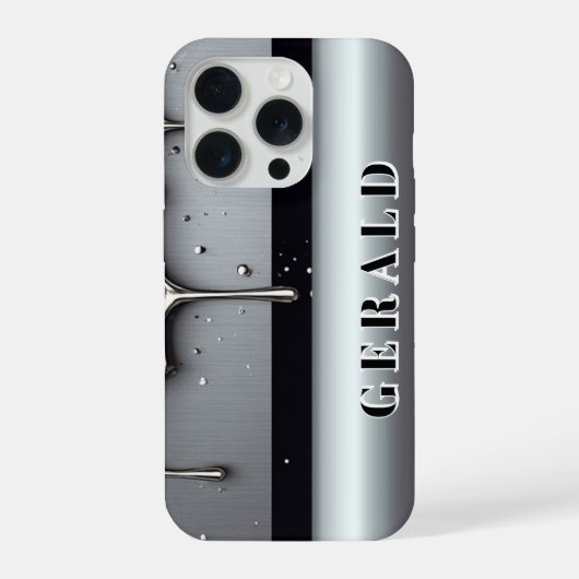 ✨ Custom Name Chrome Flow Liquid Silver Metal Drip iPhoneケース (裏面)