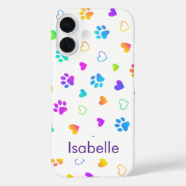 Custom Name Colorful Paw Print Pattern  iPhone 16ケース