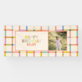 Custom Name Colourful Modern Plaid Birthday Photo 横断幕 (横)