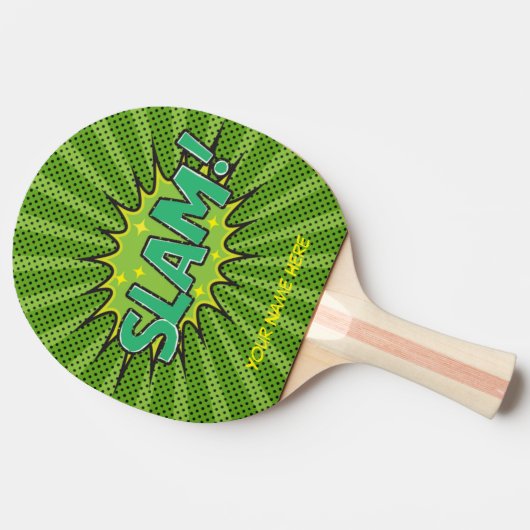 Custom Name Comic Slam Pong Paddle, Cartoon 卓球ラケット (横)