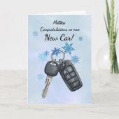 Custom Name Congratulations New Car Snowflakes カード (正面)