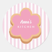 Custom Name Cookie Pink Stripe Kitchen ラウンドシール (正面)