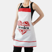 Custom Name Cooking Apron with Red Heart Design エプロン (インサイチュ)