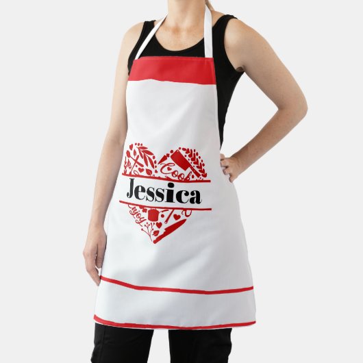 Custom Name Cooking Apron with Red Heart Design エプロン (インサイチュ)