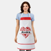 Custom Name Cooking Apron with Red Heart Design エプロン (着用した状態)
