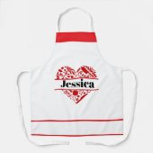 Custom Name Cooking Apron with Red Heart Design エプロン (正面)