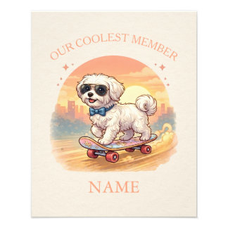 Custom Name Cool Maltese Dog Skateboarder  フォトプリント