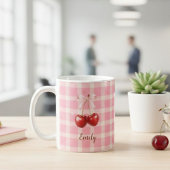 Custom Name Coquette Cherry Mug Red Bows Aesthetic コーヒーマグカップ
