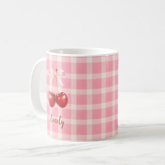 Custom Name Coquette Cherry Mug Red Bows Aesthetic コーヒーマグカップ (正面左)
