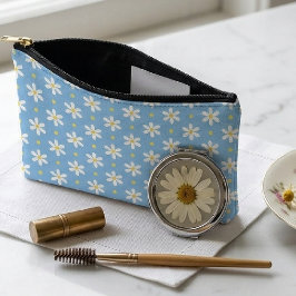 Custom Name Cottagecore Daisy Pattern Blue アクセサリーポーチ