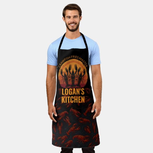 Custom Name Crawfish Master Chef Gift for Men エプロン (着用した状態)