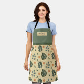 Custom Name Cream and Sage Green Botanical Apron エプロン (着用した状態)