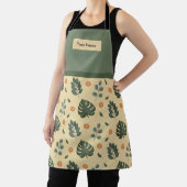 Custom Name Cream and Sage Green Botanical Apron エプロン (インサイチュ)