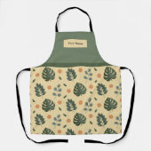 Custom Name Cream and Sage Green Botanical Apron エプロン (正面)