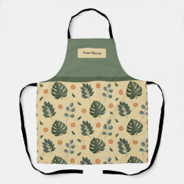 Custom Name Cream and Sage Green Botanical Apron エプロン