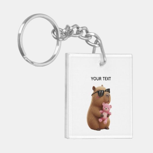 Custom Name Cute Capybara Pink Teddy Bear Keychain キーホルダー (正面左)