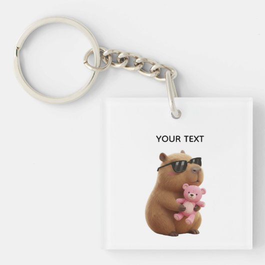 Custom Name Cute Capybara Pink Teddy Bear Keychain キーホルダー (正面)