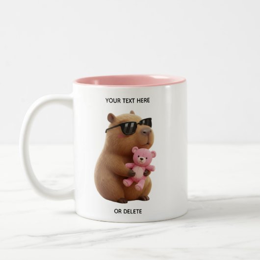 Custom Name Cute Capybara Teddy Bear Pink Mug ツートーンマグカップ (左)