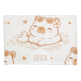 Custom Name Cute Capybara With Sunglasses Kids 枕カバー