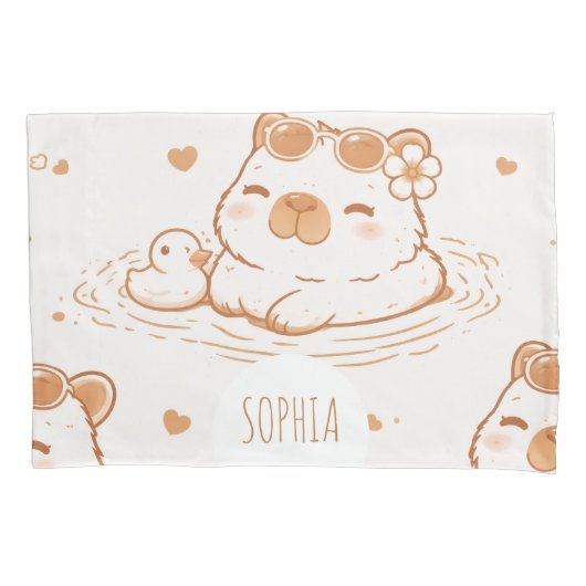 Custom Name Cute Capybara With Sunglasses Kids 枕カバー (正面)