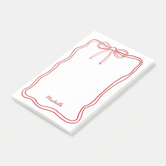 Custom Name Cute Coquette Red Ribbon Frame ポストイット (アングル)