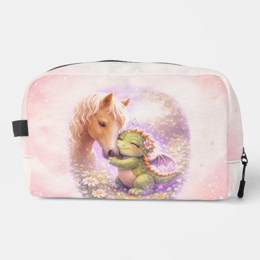 Custom Name Cute Dragon & Horse Toiletry Bag ドップキット (正面)