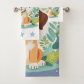 Custom Name Cute Floral Dog Puppy Kids バスタオルセット (インサイチュ)
