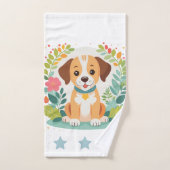 Custom Name Cute Floral Dog Puppy Kids バスタオルセット (ハンドタオル)