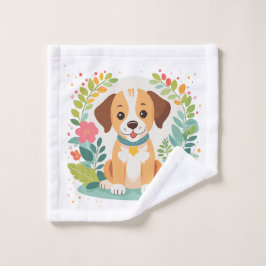 Custom Name Cute Floral Dog Puppy Kids バスタオルセット