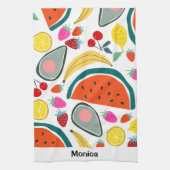 Custom Name Cute Fruits Background キッチンタオル (縦)
