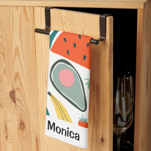 Custom Name Cute Fruits Background キッチンタオル (三つ折り)
