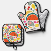 Custom Name Cute Fruits Background 鍋つかみ&鍋敷きセット (正面/裏面)