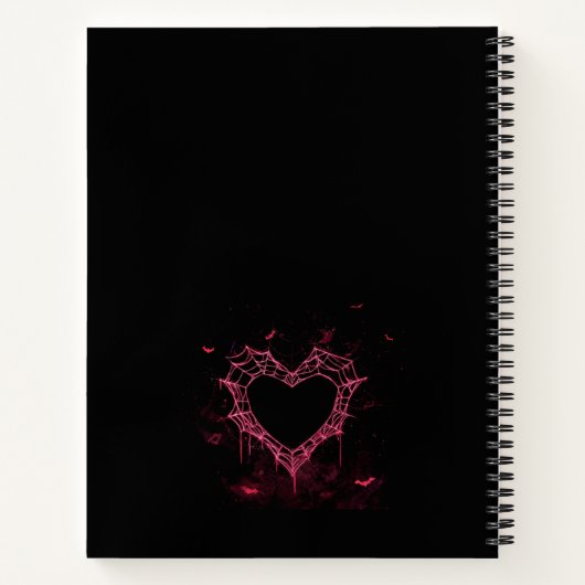 Custom Name Cute Gothic Pink Heart Spiderweb ノートブック (裏面)