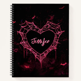 Custom Name Cute Gothic Pink Heart Spiderweb  ノートブック