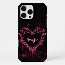 Custom Name Cute Gothic Pink Heart Spiderweb 