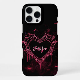 Custom Name Cute Gothic Pink Heart Spiderweb  iPhone 16 Pro Maxケース