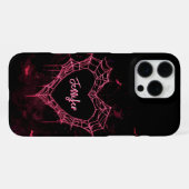 Custom Name Cute Gothic Pink Heart Spiderweb iPhoneケース (裏面横)