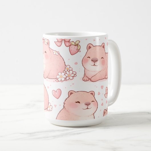 Custom Name Cute Pastel Capybara Bow Girls コーヒーマグカップ (正面右)