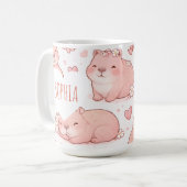 Custom Name Cute Pastel Capybara Bow Girls コーヒーマグカップ (正面左)
