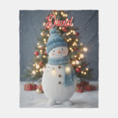 Custom Name Cute Snowman Christmas フリースブランケット (正面)