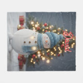 Custom Name Cute Snowman Christmas フリースブランケット (正面(横))