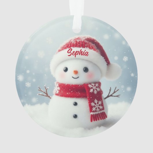 Custom Name Cute Snowman Christmas Ornament オーナメント (裏面)