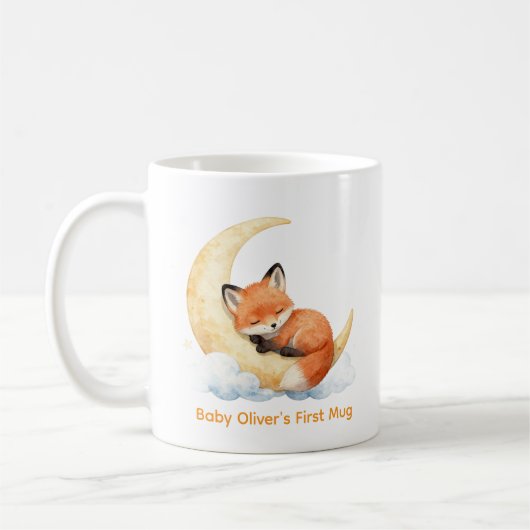 Custom Name Cute Watercolor Baby Fox Nursery Gift  コーヒーマグカップ (左)