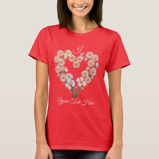 Custom Name Daisy Flower Heart Valentine’s Day Tシャツ (正面)
