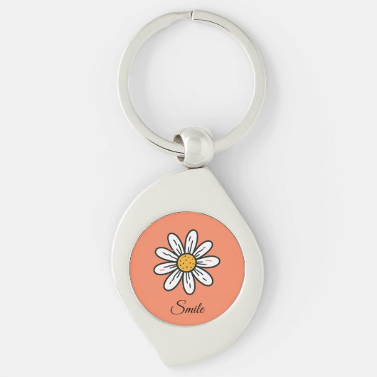 Custom Name Daisy Keychain – Cute Flower Accessory キーホルダー (正面)