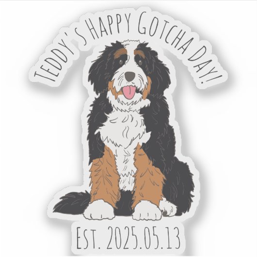 Custom Name & Date Bernedoodle Happy Gotcha Day シール (正面)