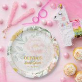Custom Name Date Yellow Floral Bridal Shower Party ペーパープレート (パーティー)