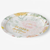 Custom Name Date Yellow Floral Bridal Shower Party ペーパープレート (アングル)